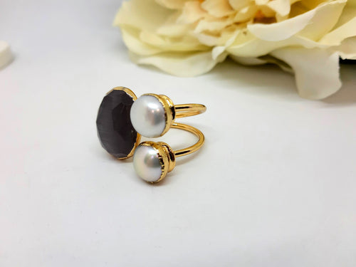 Anelli in ottone dorato con perle e cristallo occhio di gatto - Jewel Sì Closet